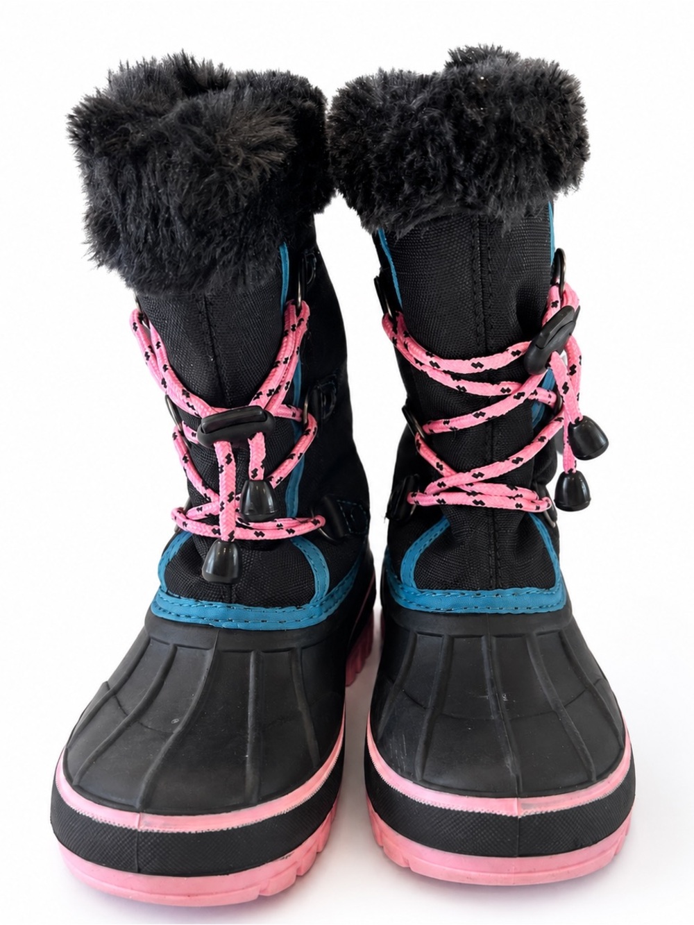 Girls Black Pink Faux Fur 3m insulation Waterproof Winter Snow Boots 11 12